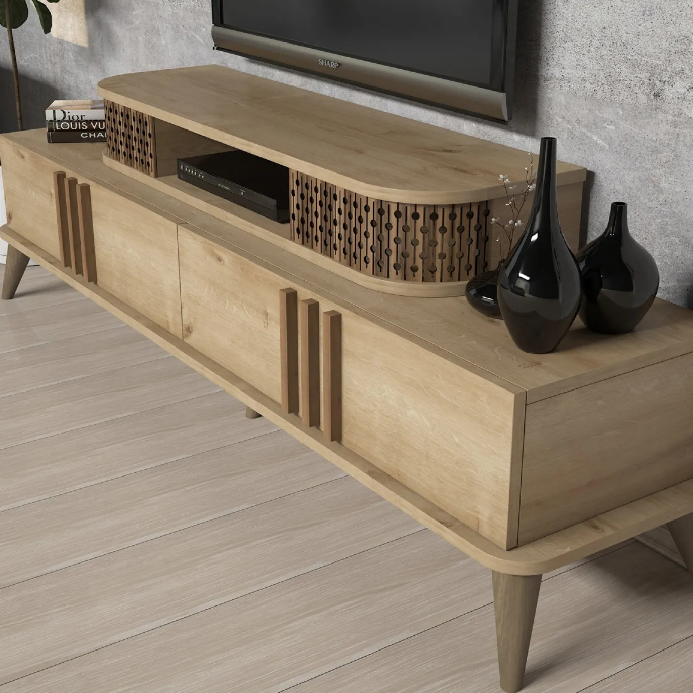 Tv-meubel Eylul Naturel met Wandplank