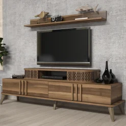 Tv-meubel Eylul Walnoot met Wandplank