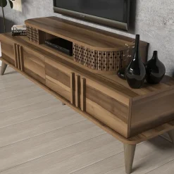 Tv-meubel Eylul Walnoot met Wandplank