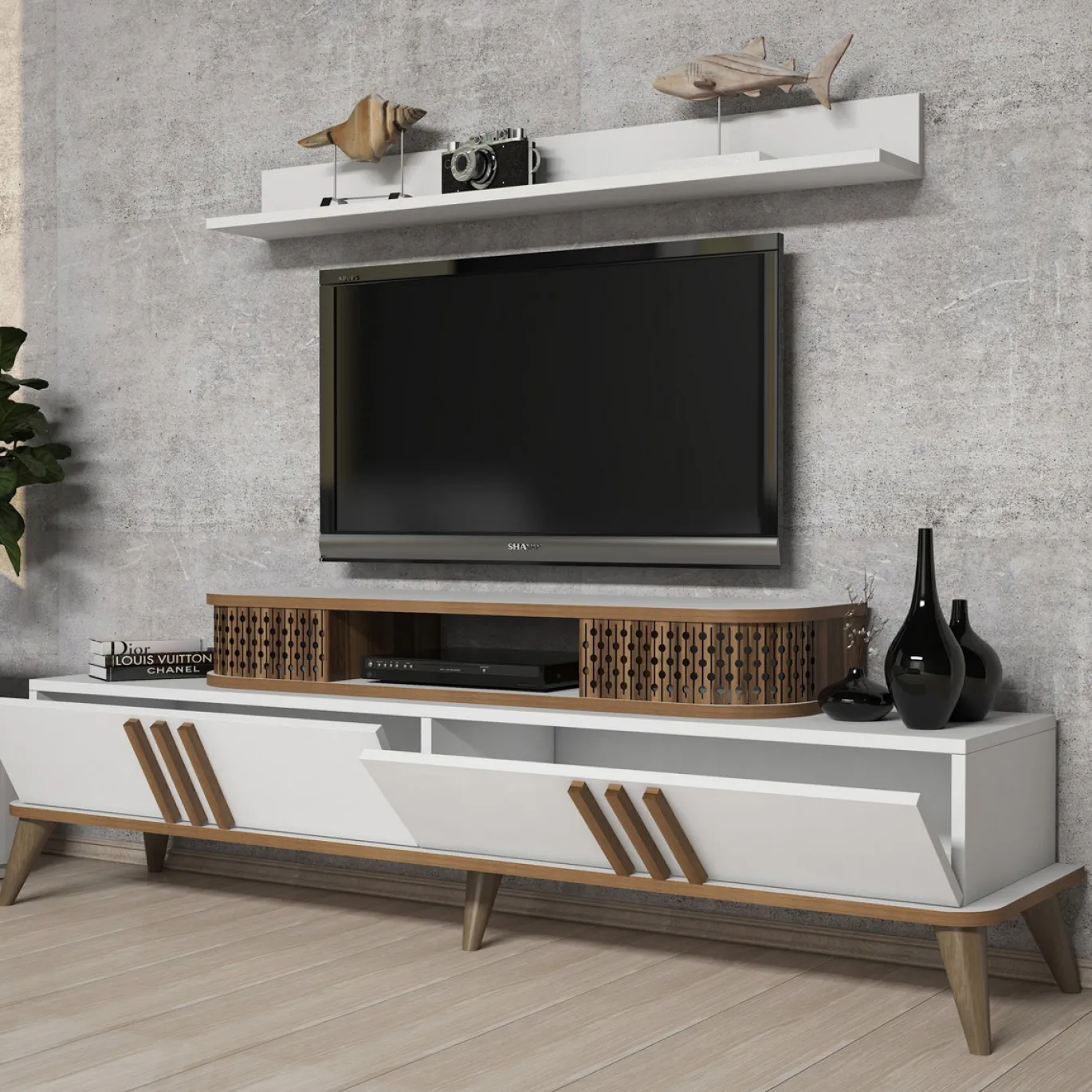 Tv-meubel Eylul Wit met Wandplank