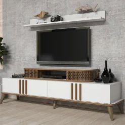 Tv-meubel Eylul Wit met Wandplank