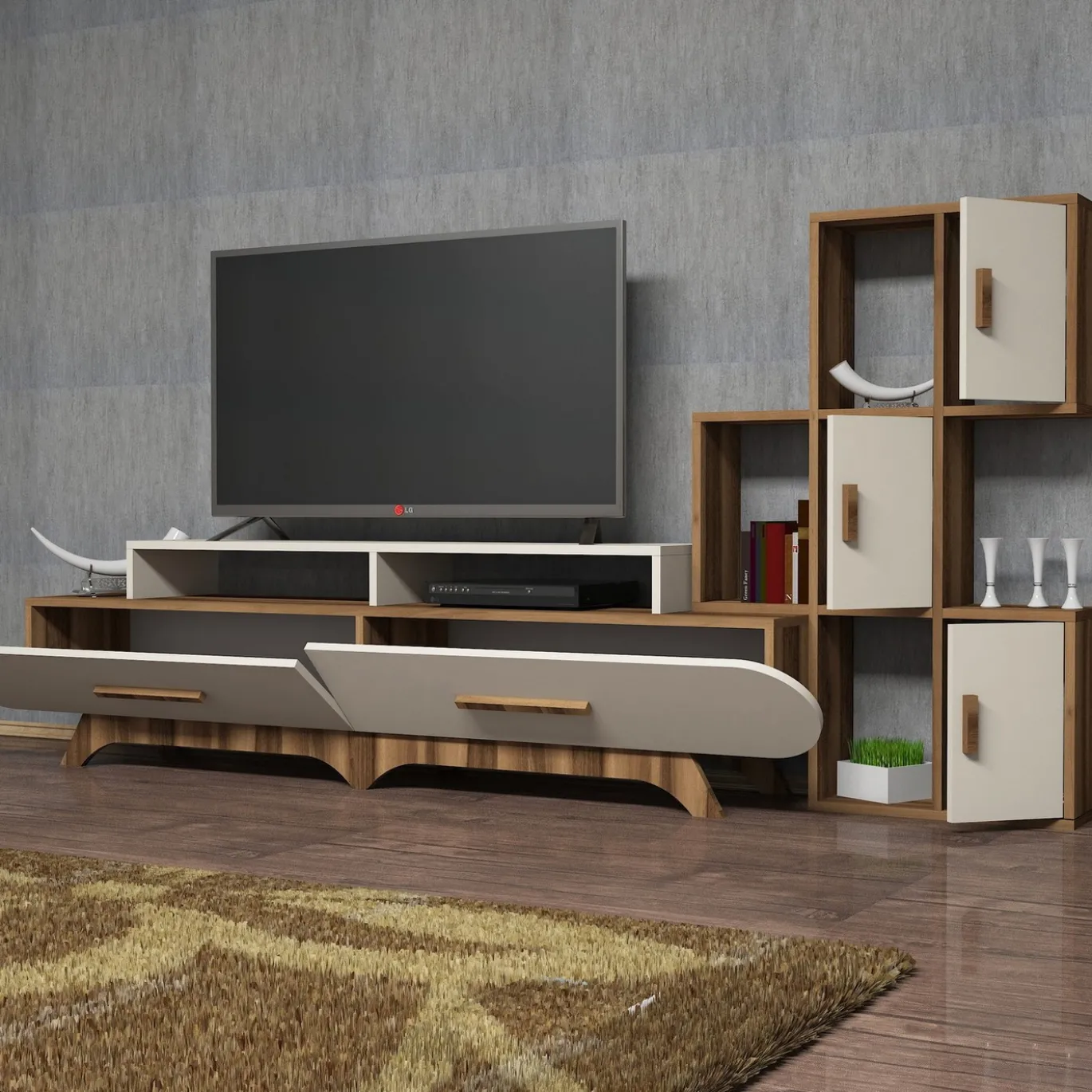 Tv-meubel Flora Crème met Wandschap