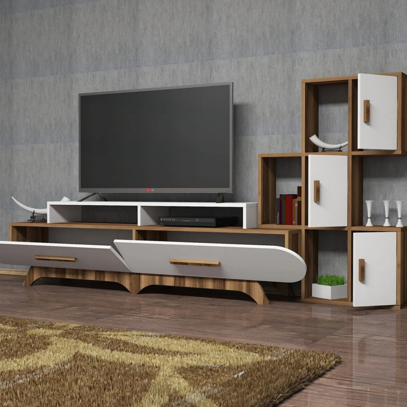 Tv-Meubel Flora Melamine Walnoot Wit