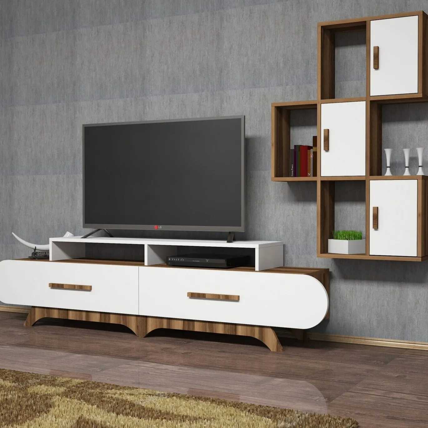 Tv-Meubel Flora Melamine Walnoot Wit