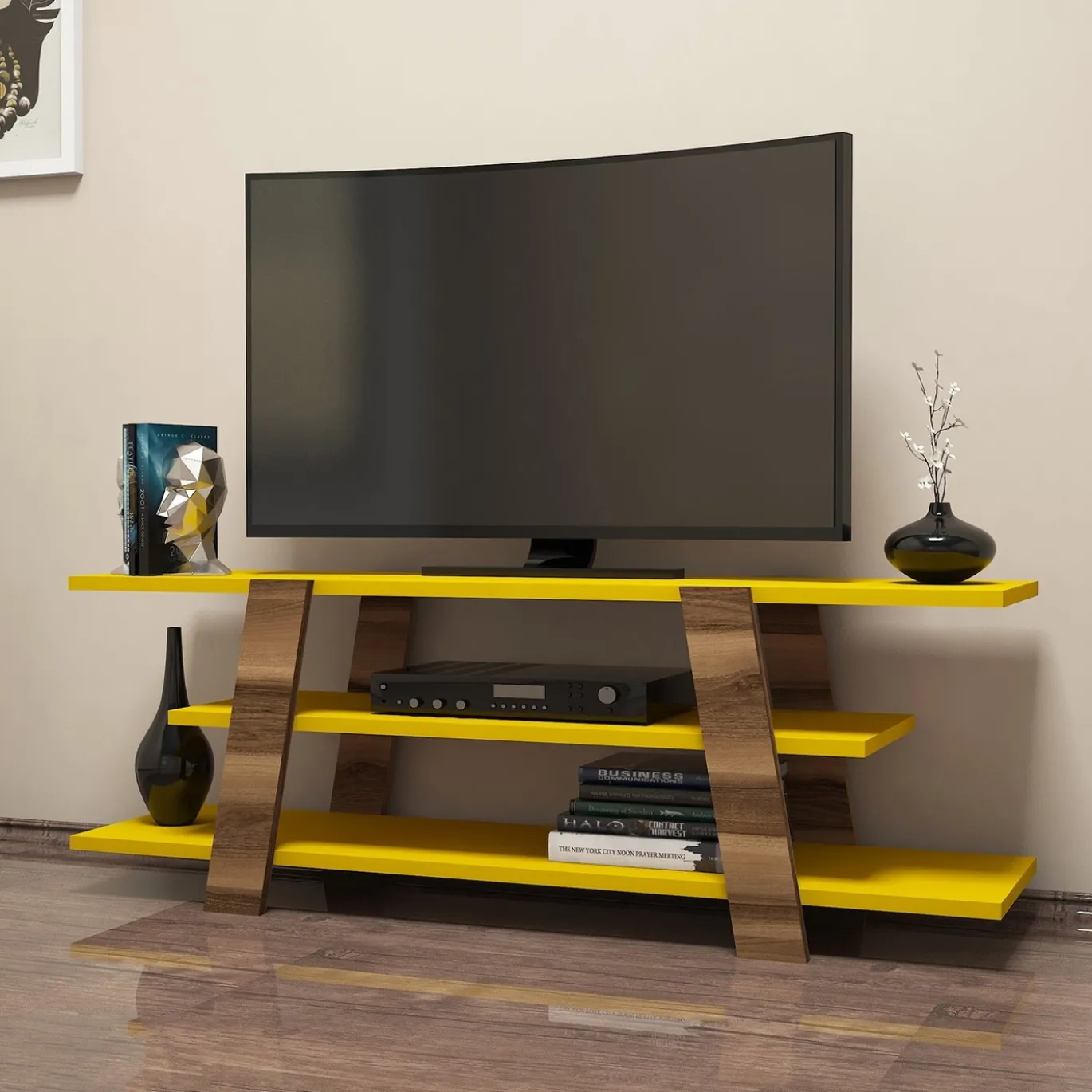 Tv-meubel Flower Geel/Walnoot