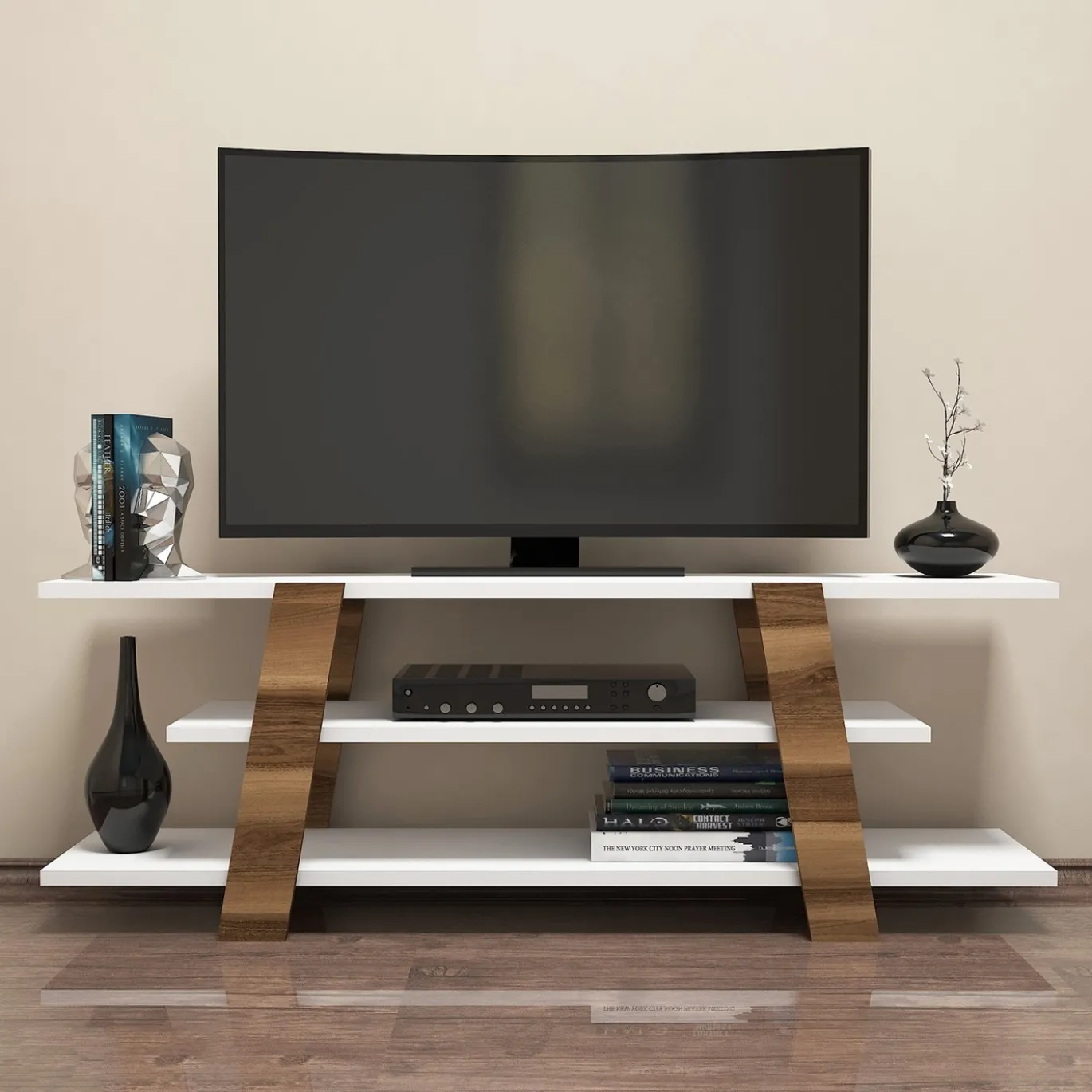 Tv-meubel Flower Wit/Walnoot