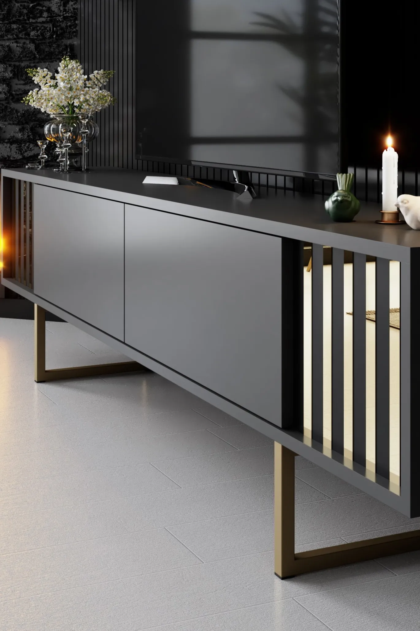 Tv-meubel Gold Line Antraciet