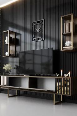 Tv-meubel Gold Line Walnoot met Wandschappen