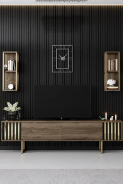 Tv-meubel Gold Line Walnoot met Wandschappen