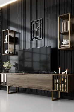 Tv-meubel Gold Line Walnoot met Wandschappen