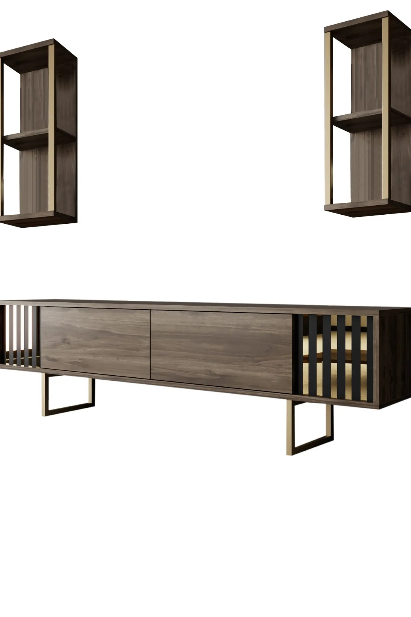 Tv-meubel Gold Line Walnoot met Wandschappen