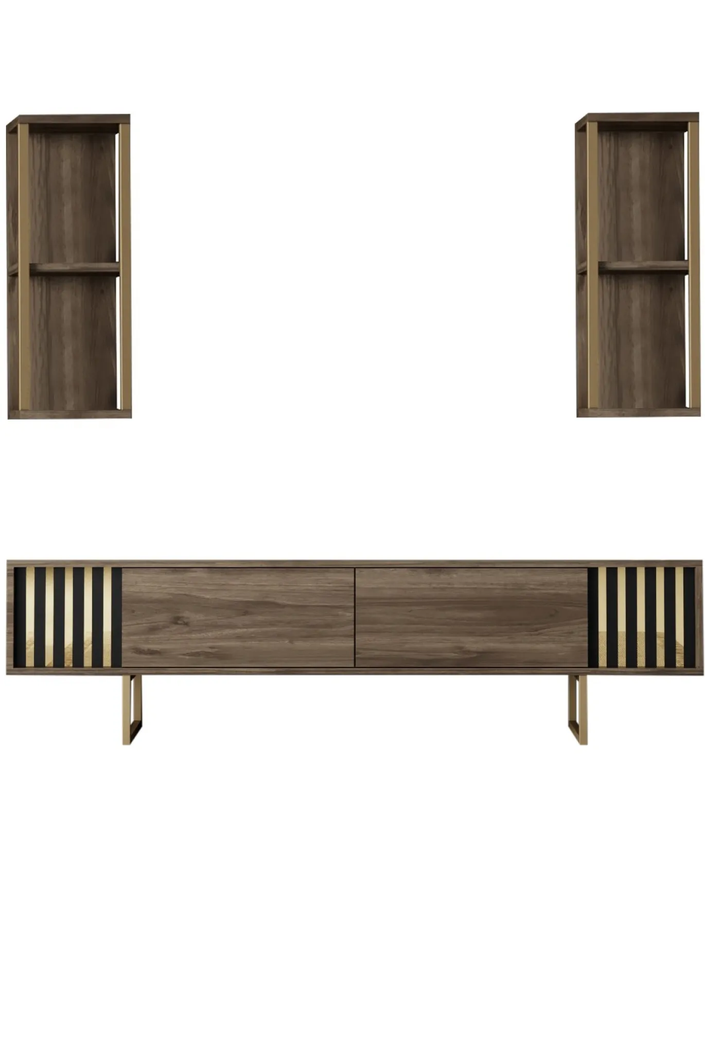 Tv-meubel Gold Line Walnoot met Wandschappen