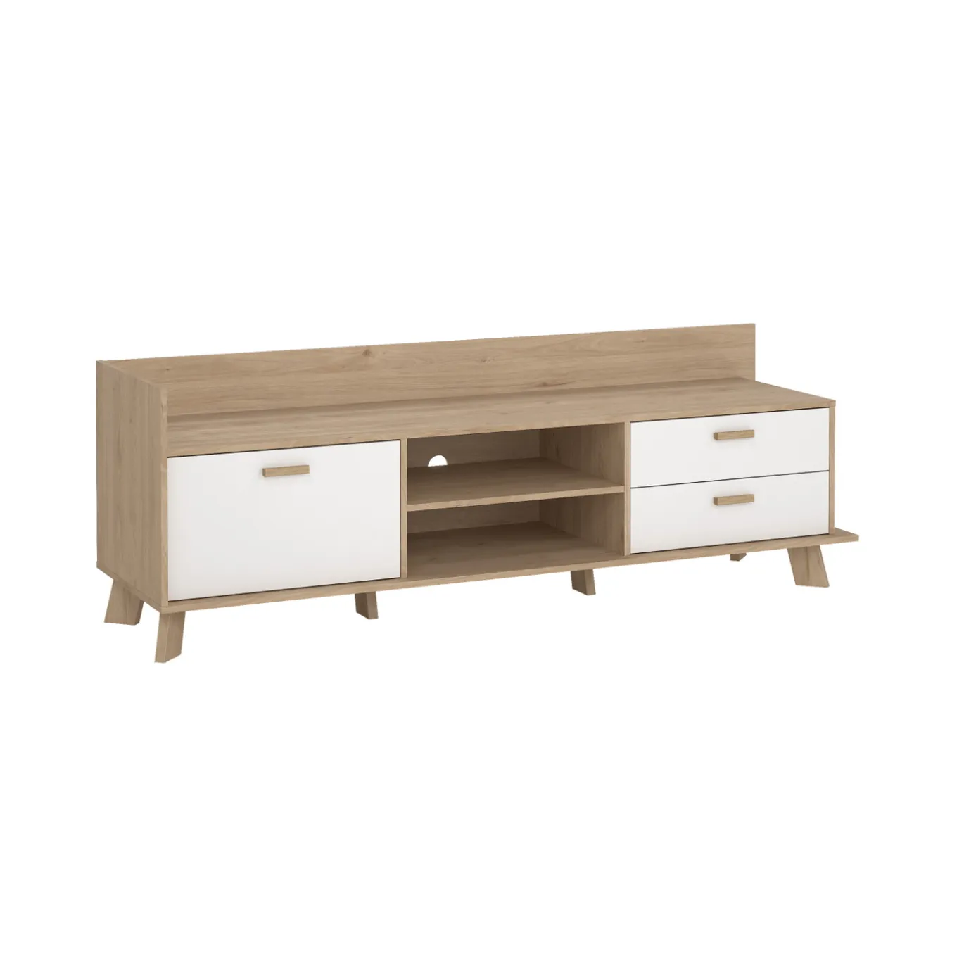 Tv-meubel Ikast met 2 deuren + 1 lade Hickory/Wit - Giga Living