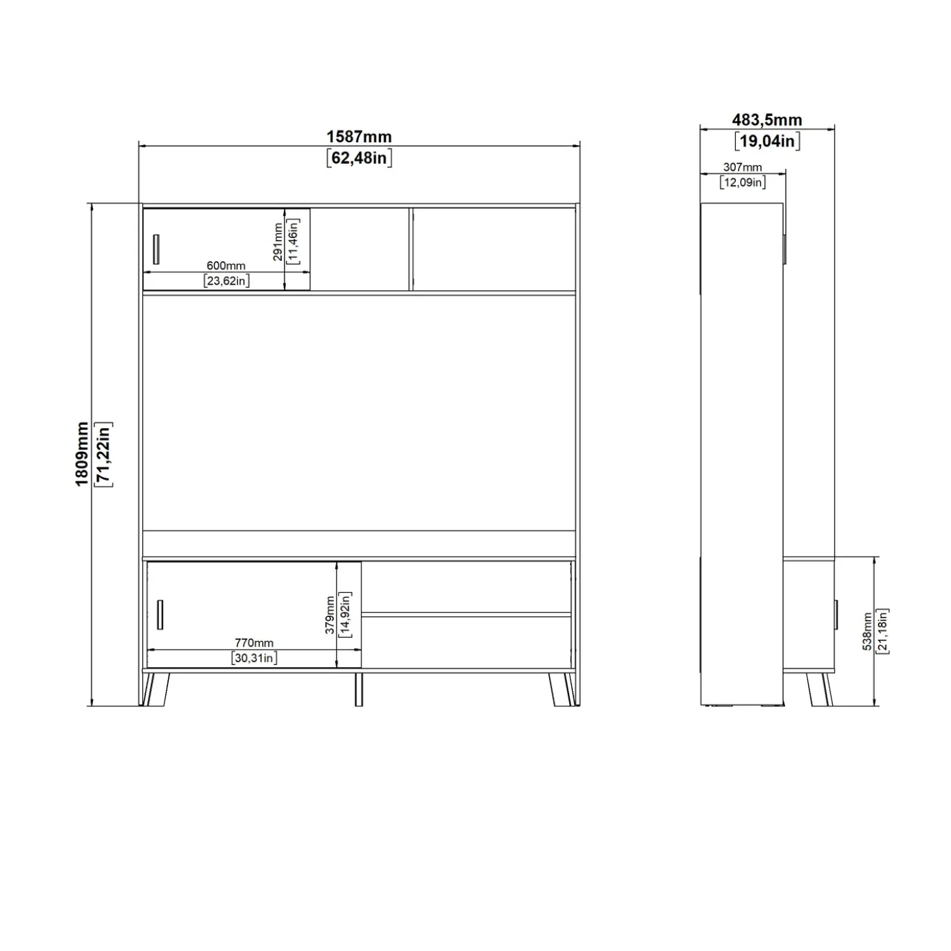 Tv-meubel Ikast Wit Jackson Hickory 2-schuifdeuren - Giga Living