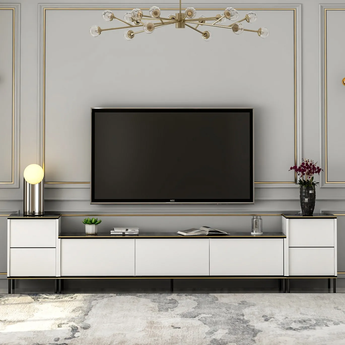 Tv-meubel Imaj Large Wit/Zwart Marmerlook