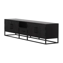 Tv-meubel Isa Zwart Visgraat 210cm Mangohout- Giga Meubel
