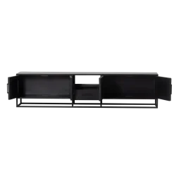 Tv-meubel Isa Zwart Visgraat 210cm Mangohout- Giga Meubel