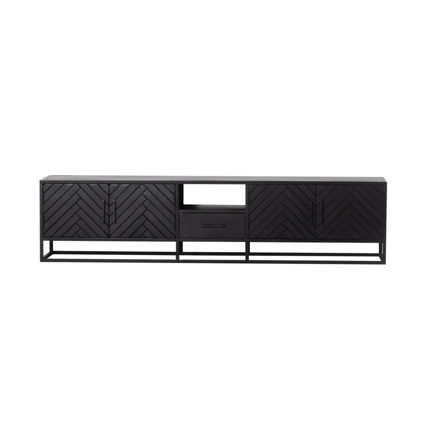 Tv-meubel Isa Zwart Visgraat 210cm Mangohout- Giga Meubel