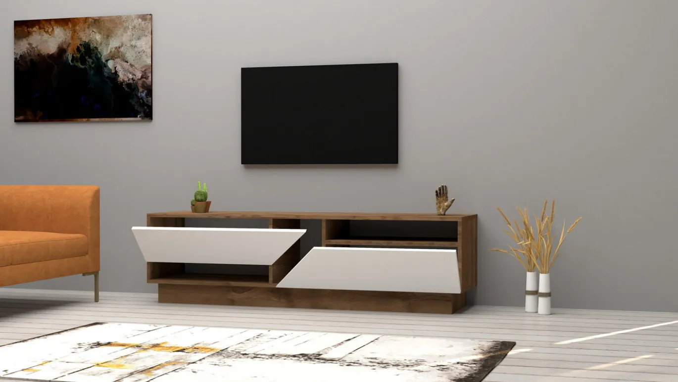 Tv-Meubel Koza Melamine Walnoot Wit