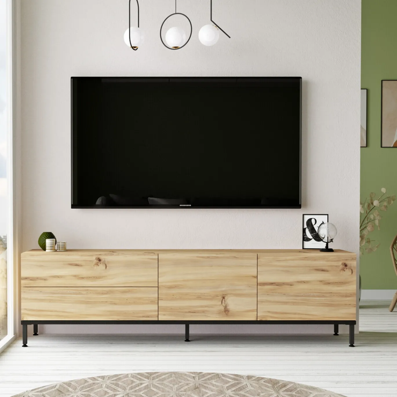 Tv-Meubel Laval Melamine Eiken Zwart 170cm