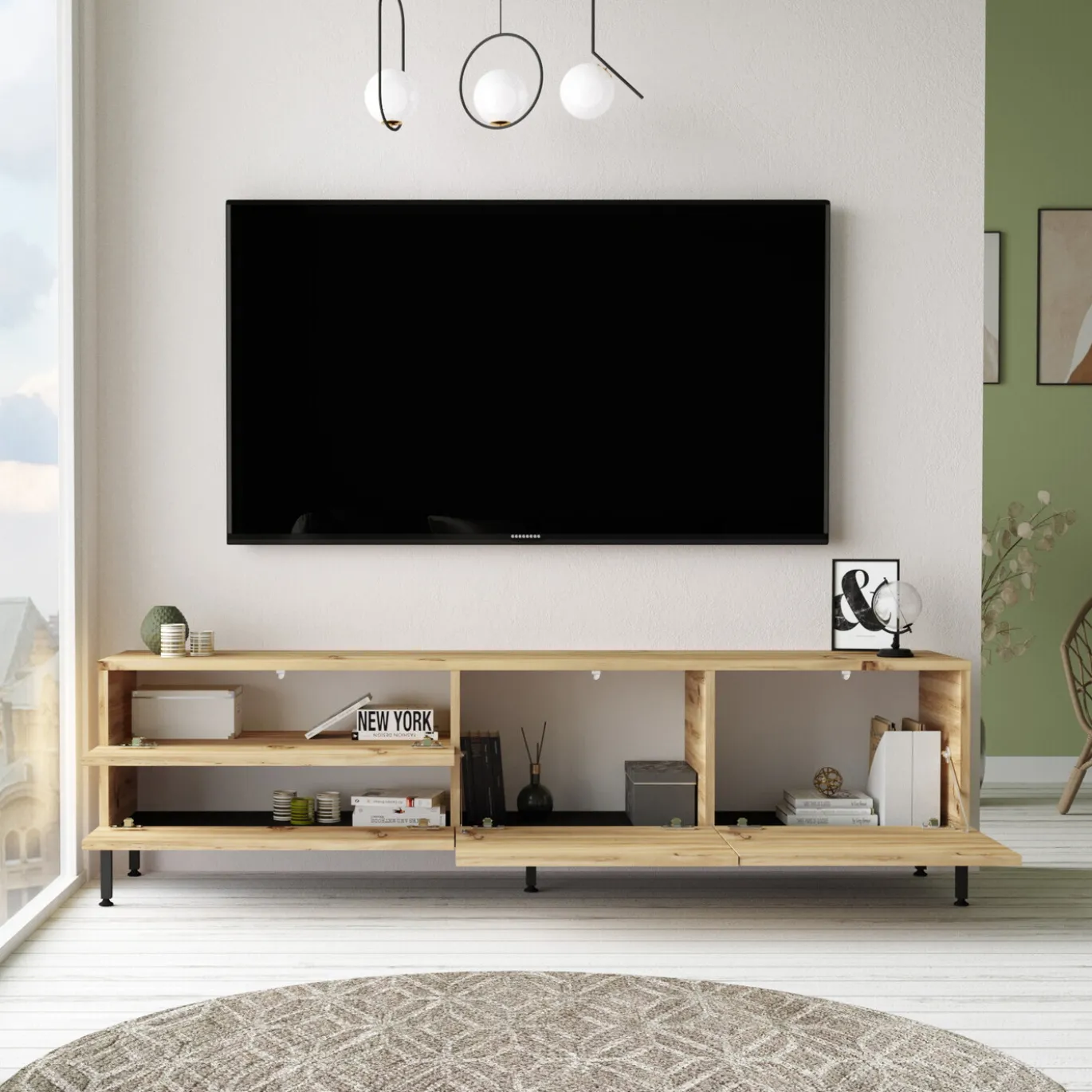Tv-Meubel Laval Melamine Eiken Zwart 170cm