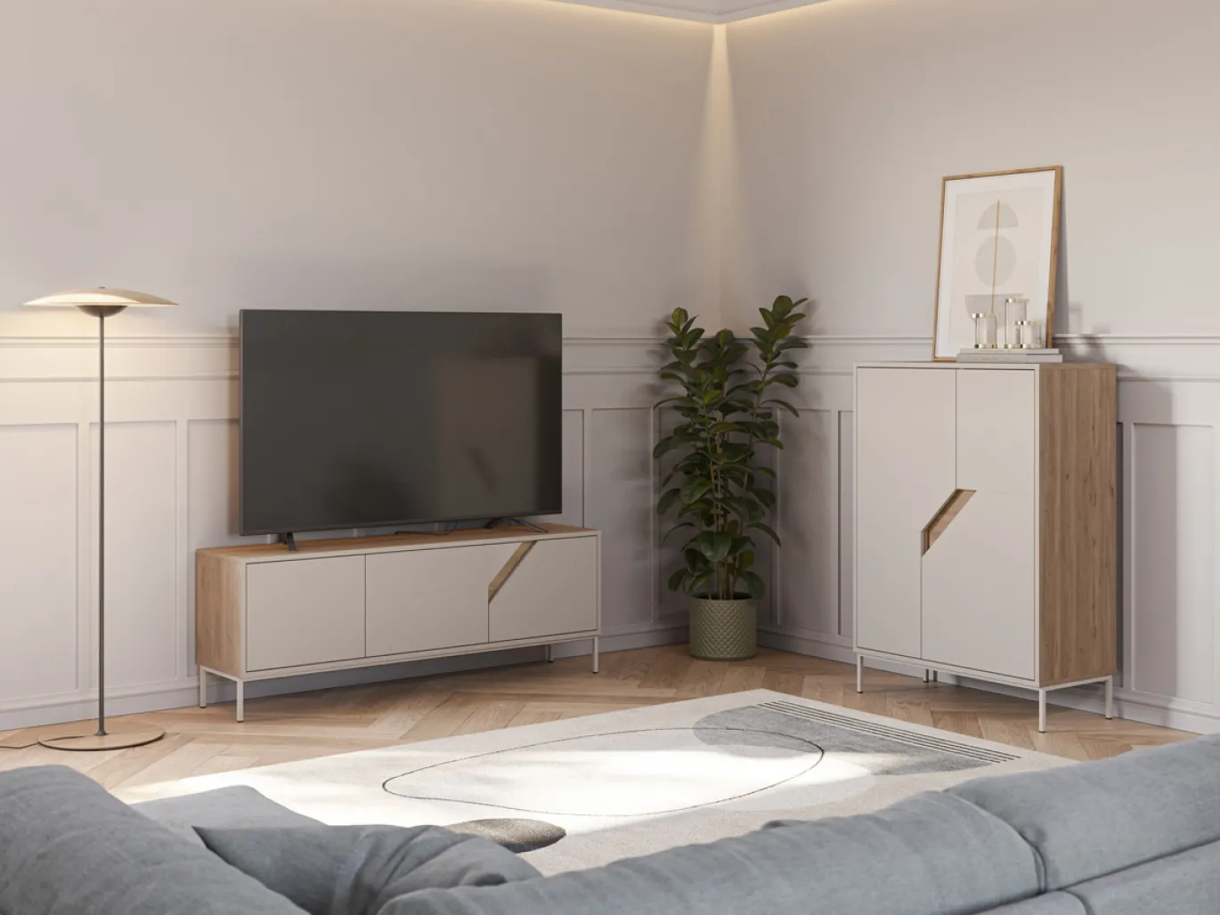 Tv-meubel Lilou 3d 150cm Naturel/crème - Giga Meubel