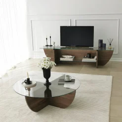 Tv-meubel Lily Glas/Walnoot 158cm