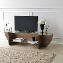 Tv-meubel Lily Glas/Walnoot 158cm