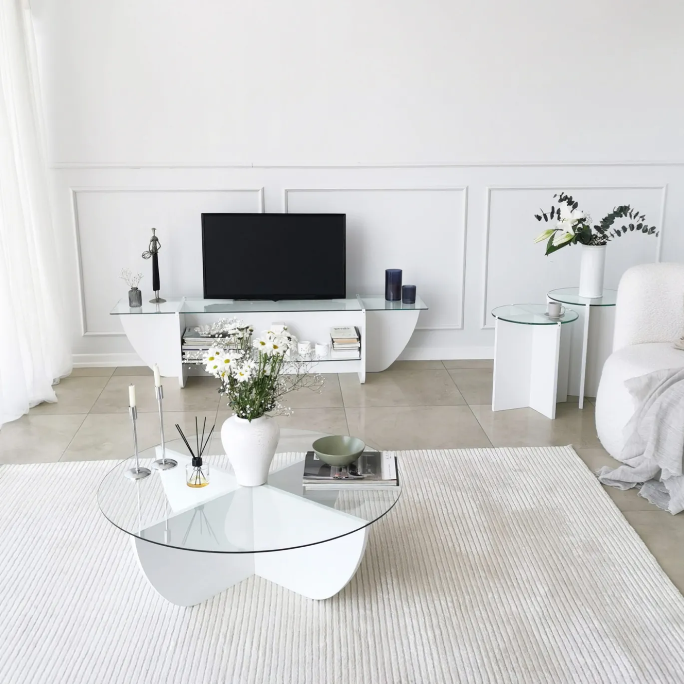 Tv-meubel Lily Glas/Wit 158cm