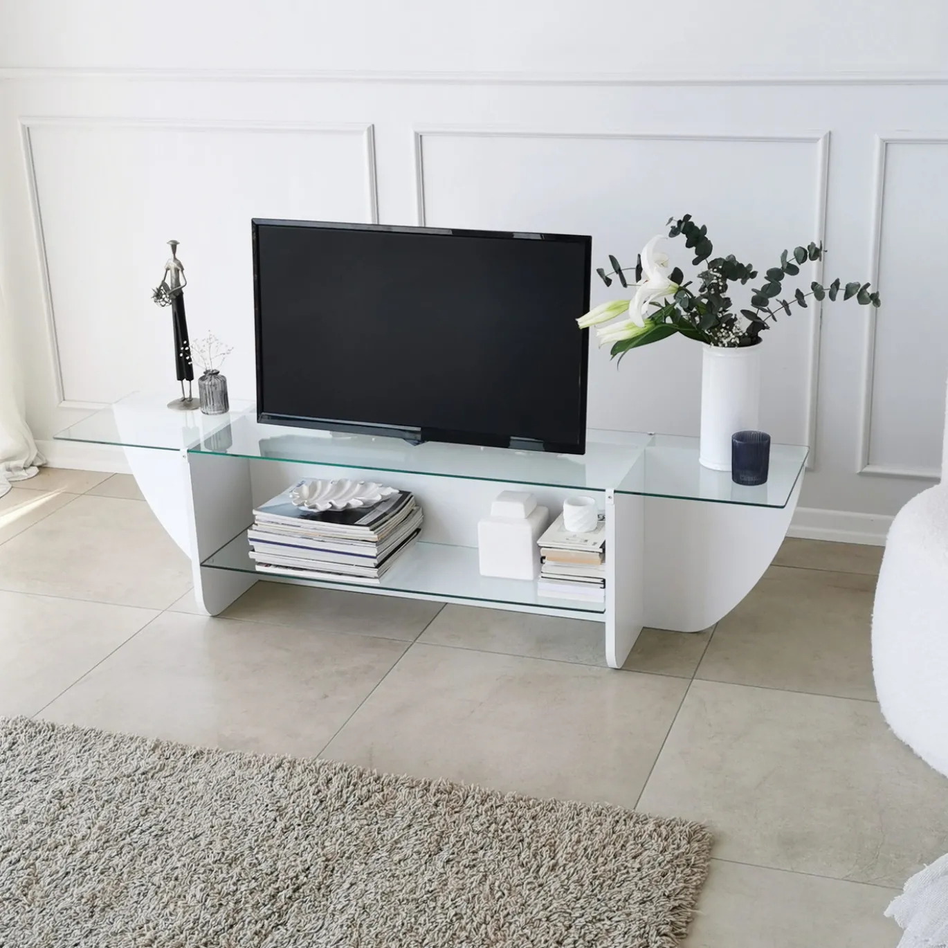 Tv-meubel Lily Glas/Wit 158cm