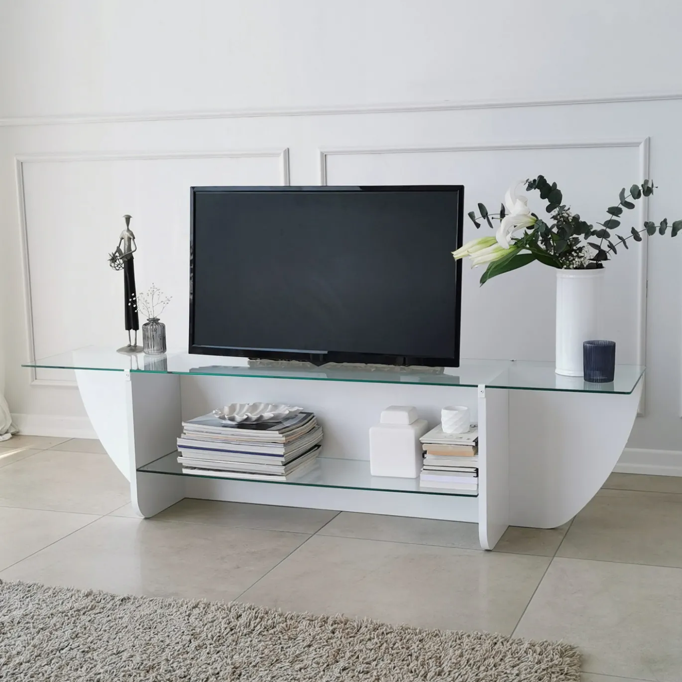 Tv-meubel Lily Glas/Wit 158cm