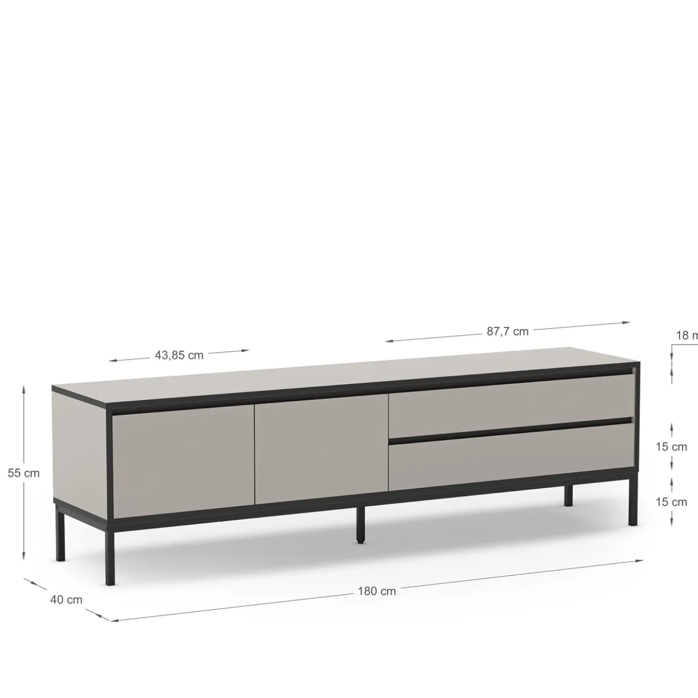 Tv-meubel Lorenza 2d2L 180cm Crème/zwart met Metaal - Giga Meubel