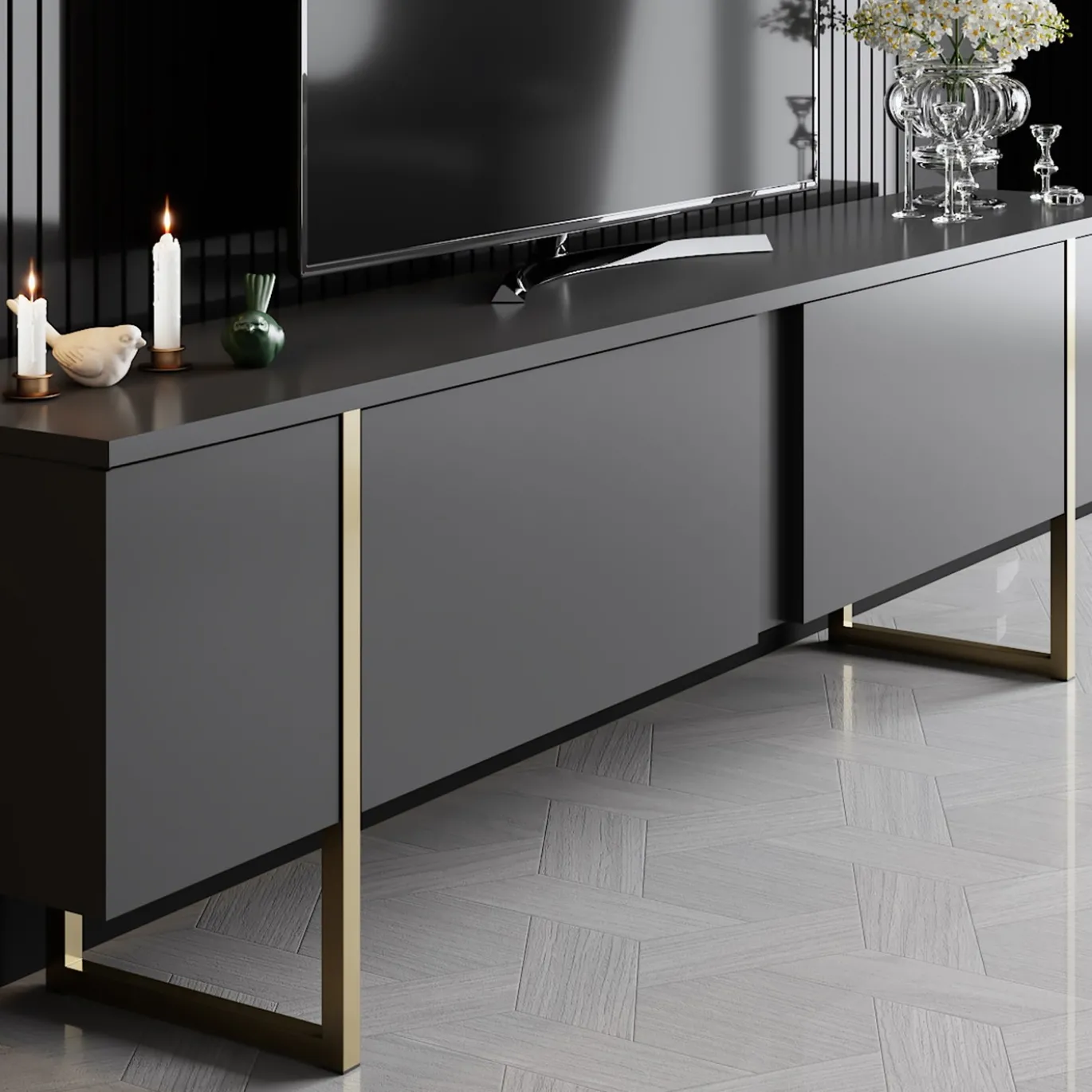 Tv-meubel Luxe Antraciet/Goud 180cm
