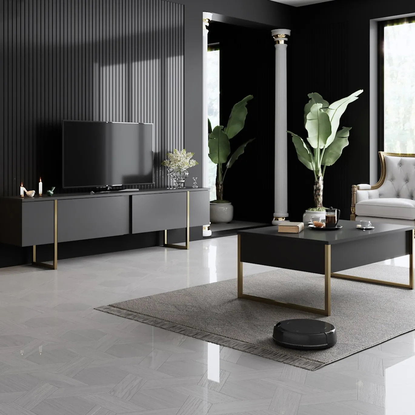 Tv-meubel Luxe Antraciet/Goud 180cm