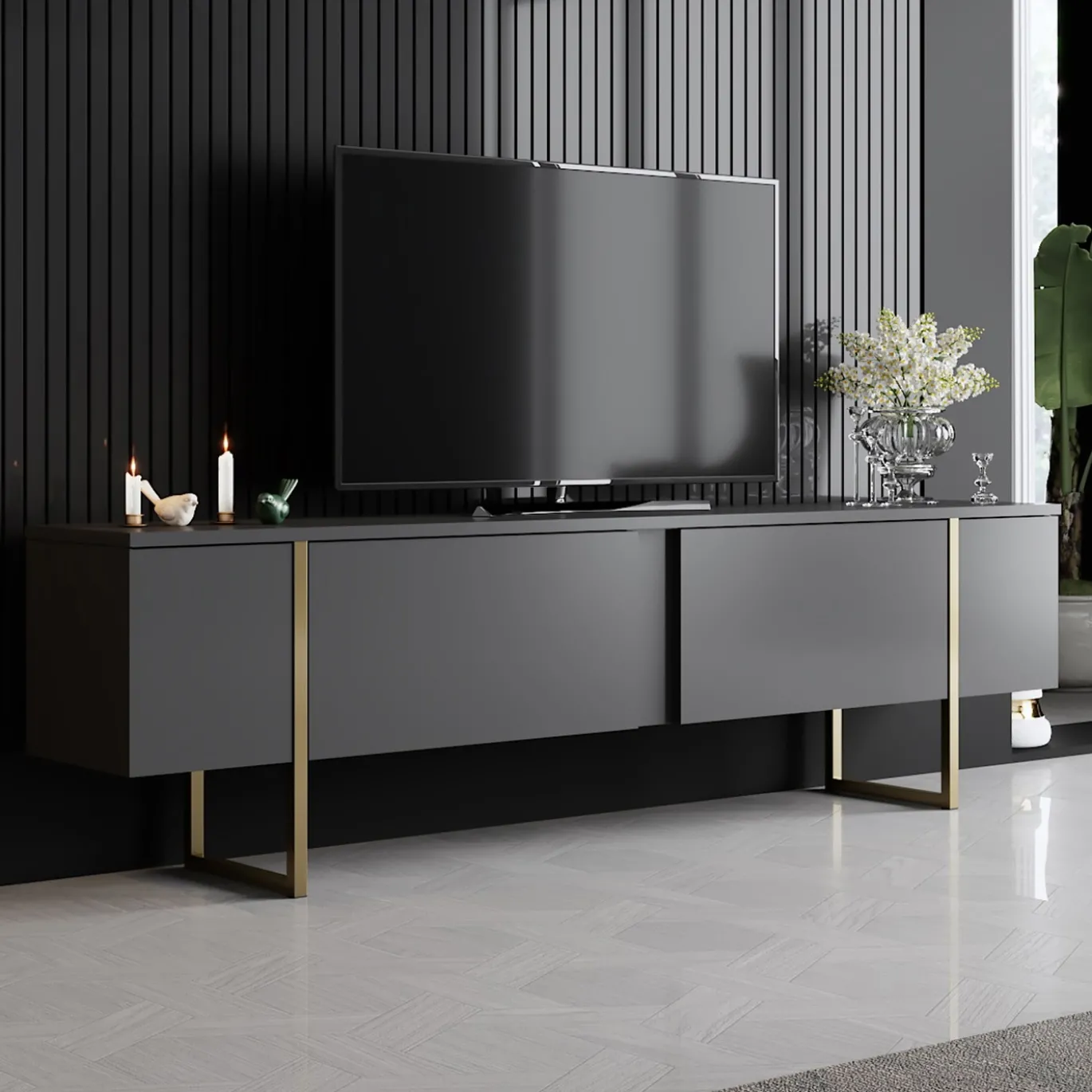 Tv-meubel Luxe Antraciet/Goud 180cm