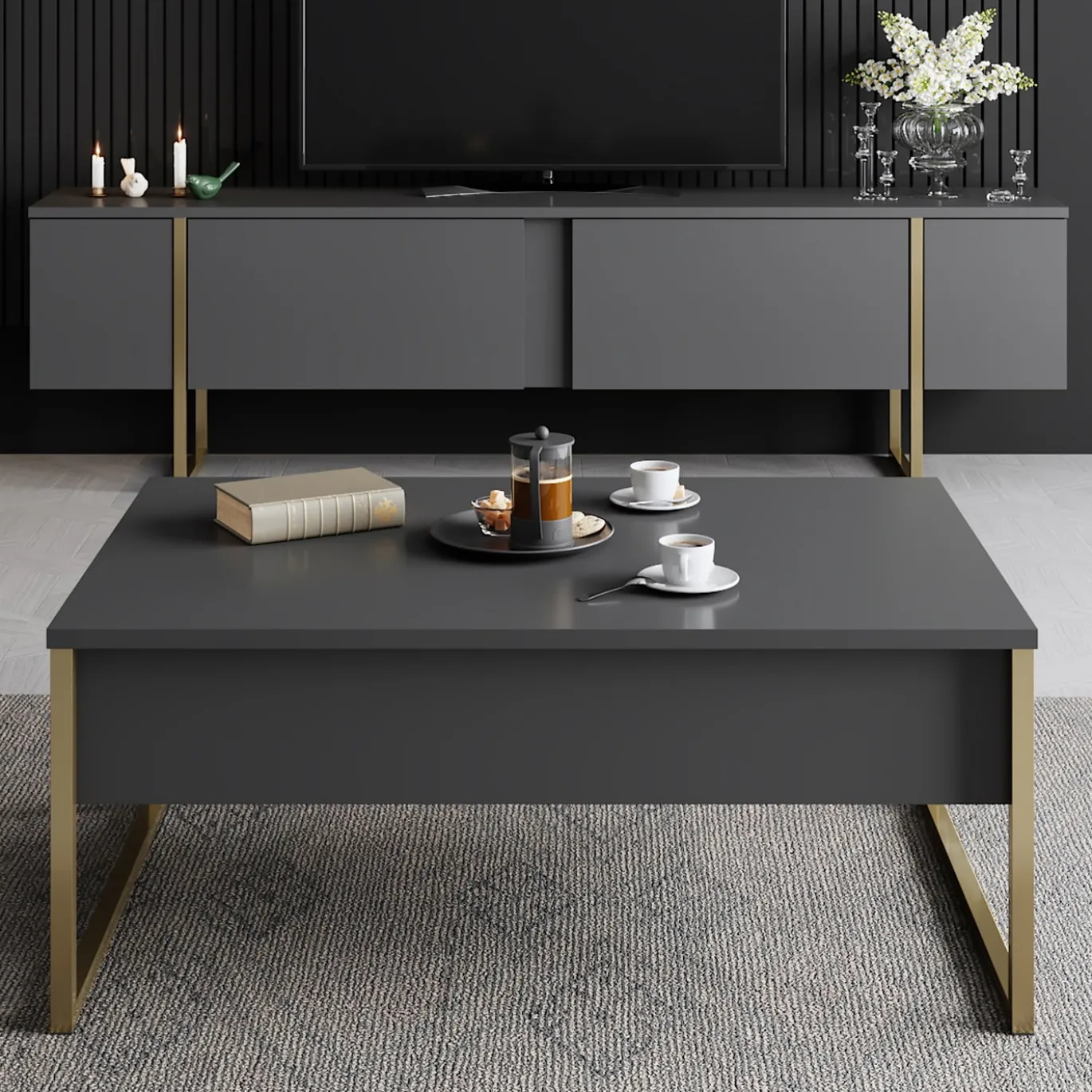 Tv-meubel Luxe Antraciet/Goud 180cm