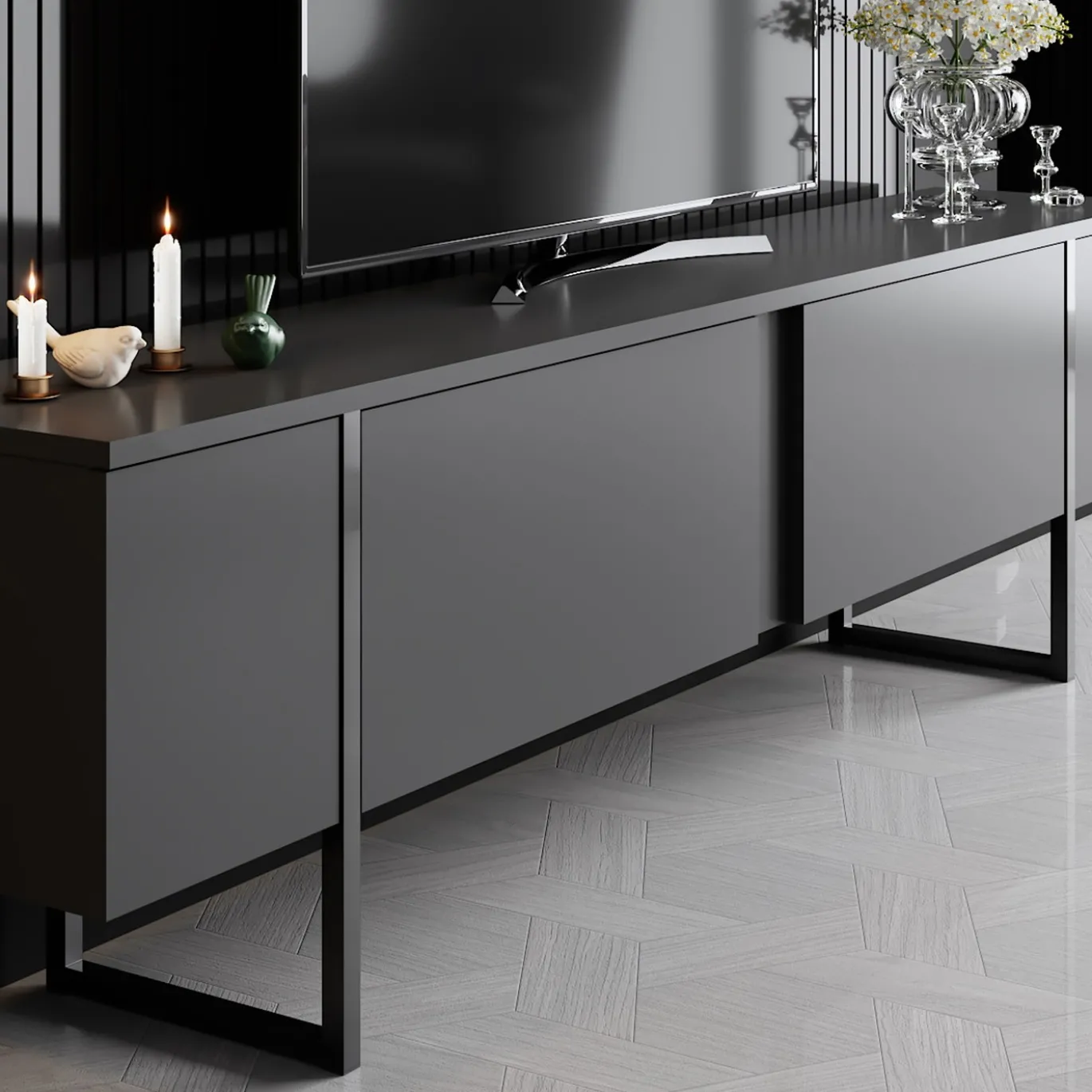 Tv-Meubel Luxe Melamine Antraciet Zwart