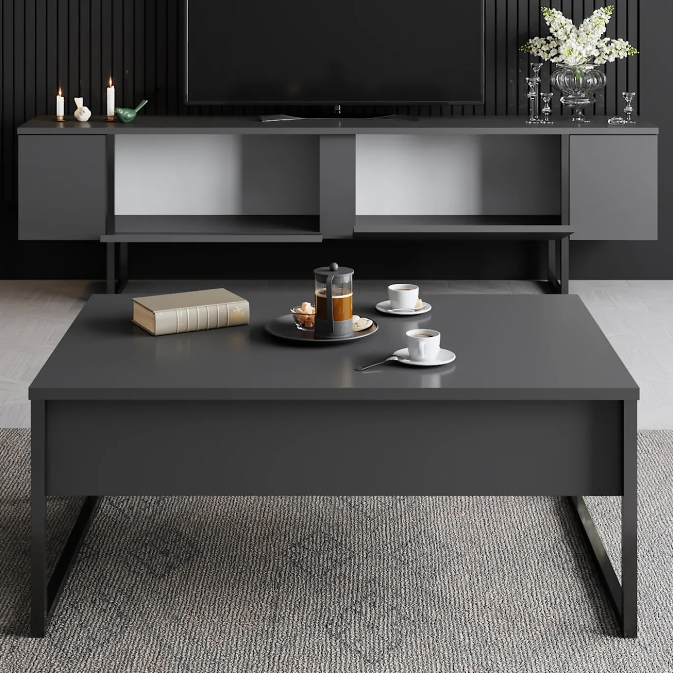 Tv-Meubel Luxe Melamine Antraciet Zwart