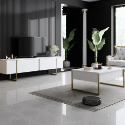 Tv-Meubel Luxe Melamine Wit Goud