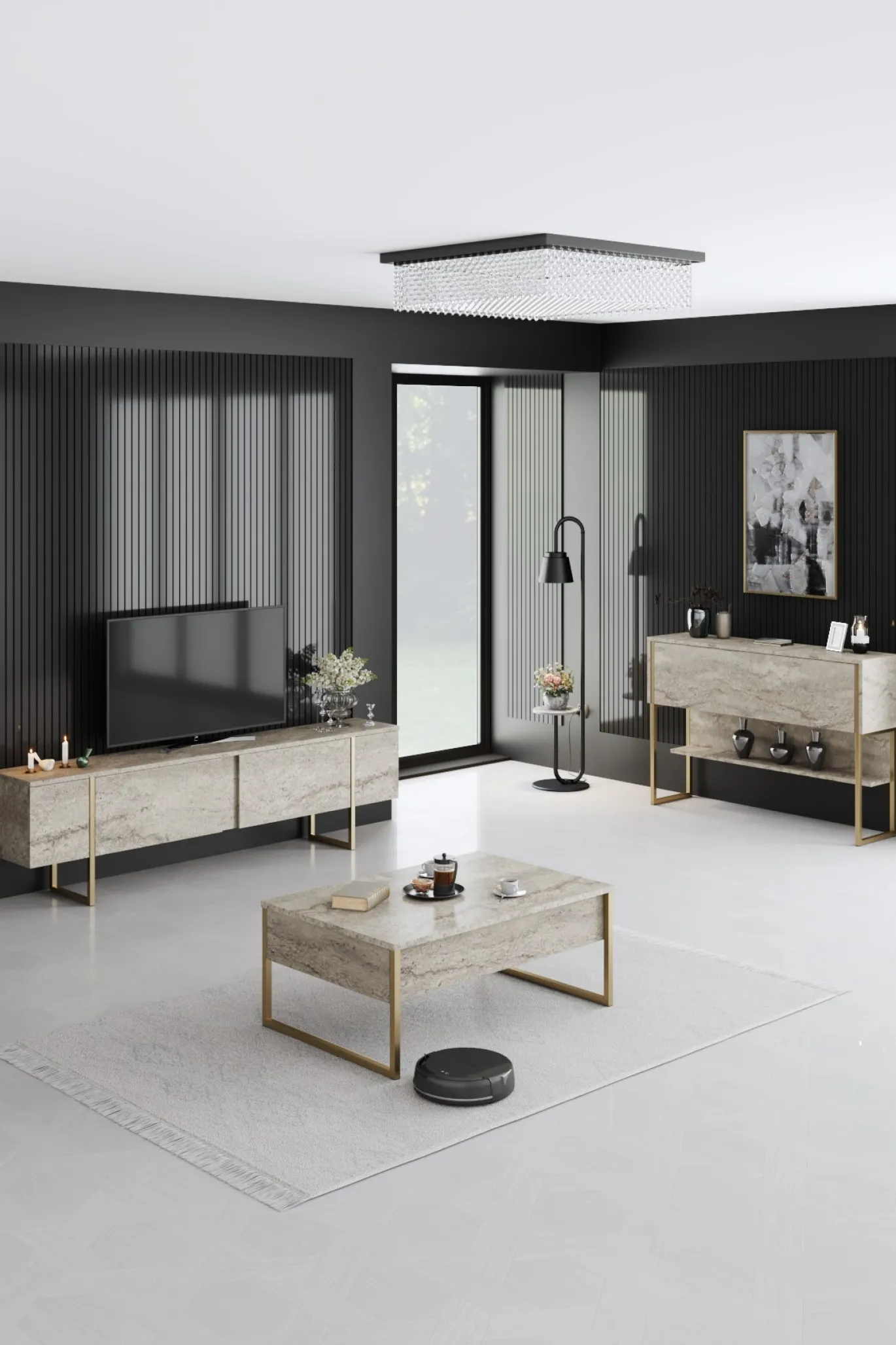 Tv-meubel Luxe Travertin/Goud 180cm