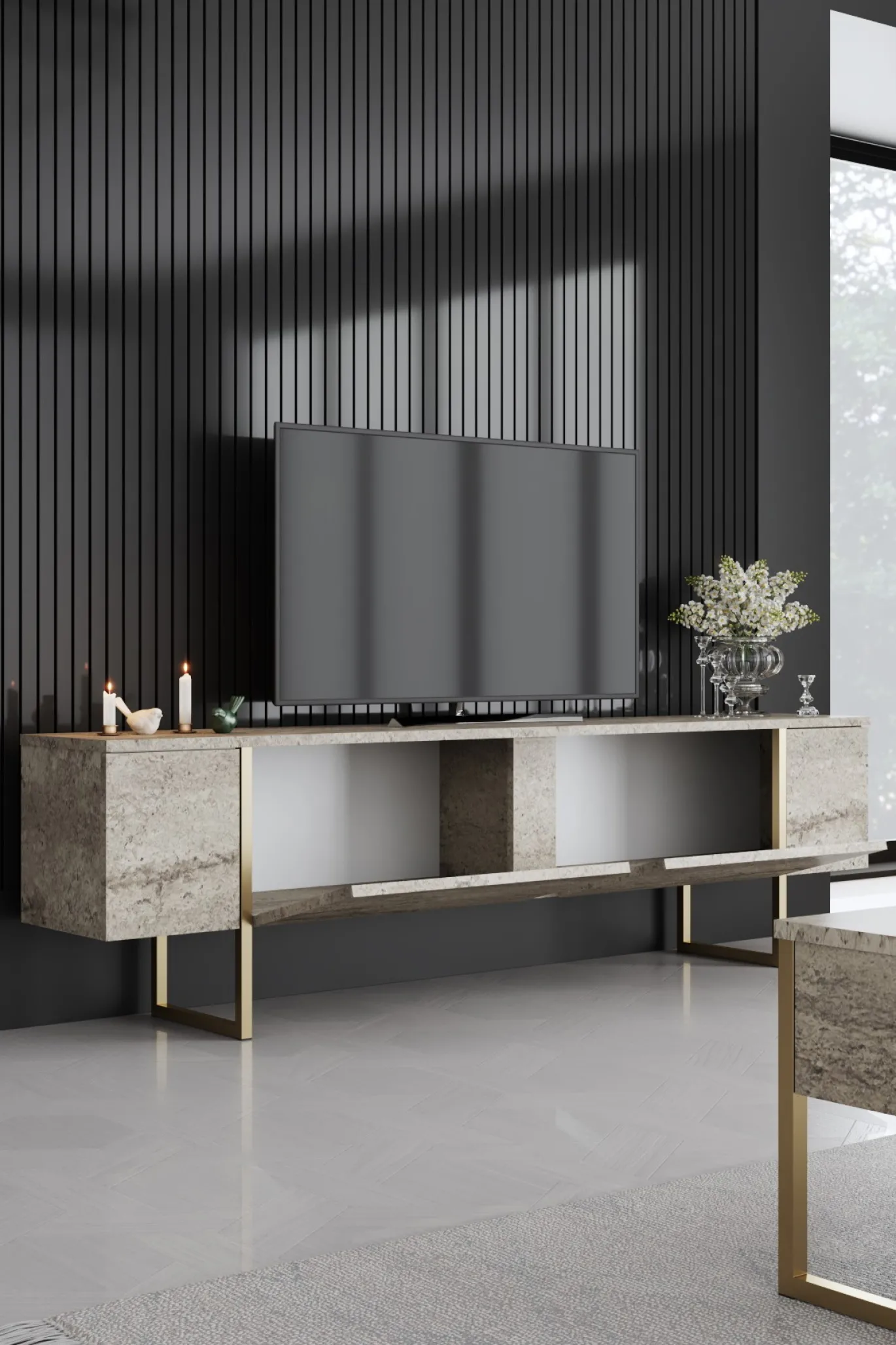 Tv-meubel Luxe Travertin/Goud 180cm