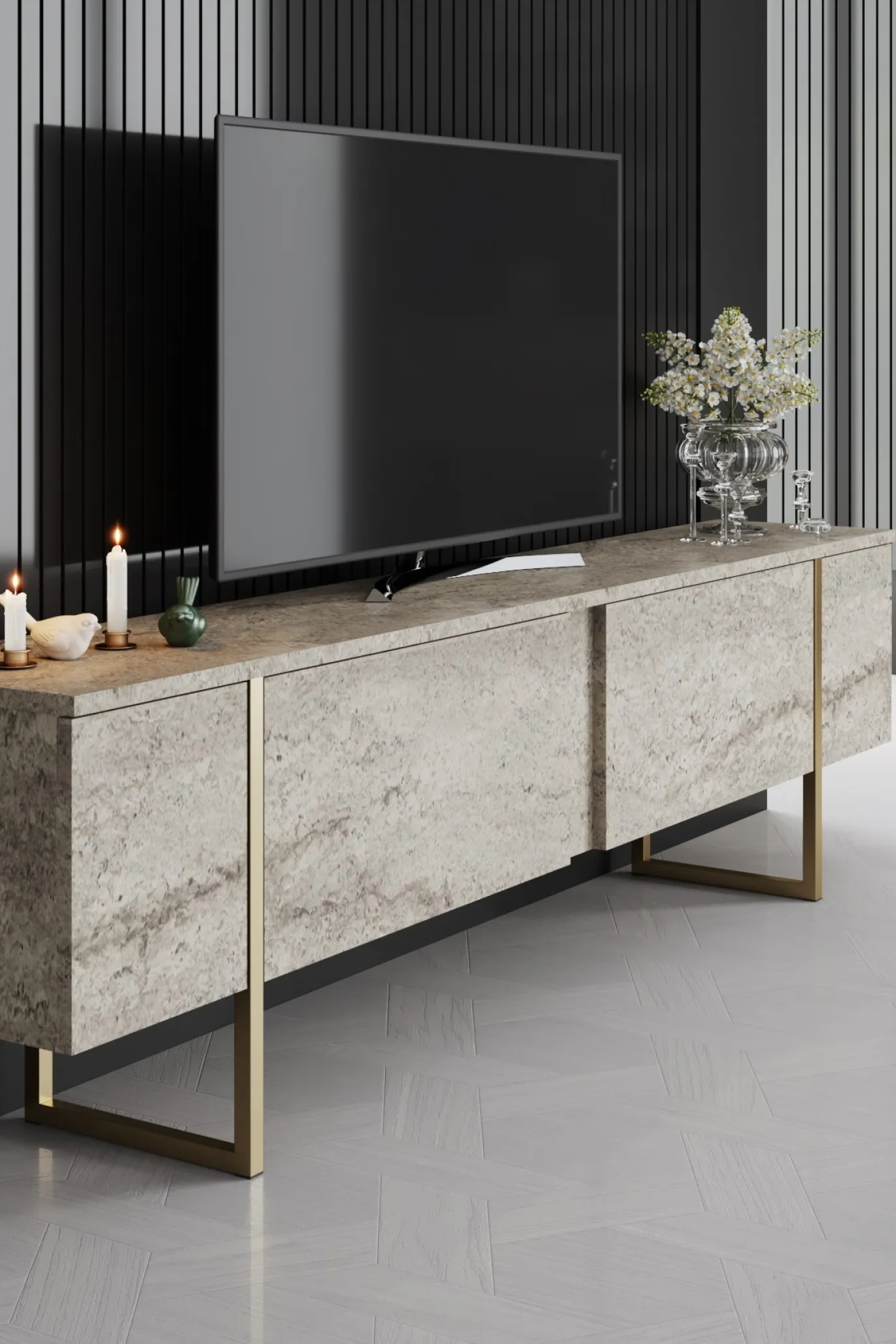 Tv-meubel Luxe Travertin/Goud 180cm
