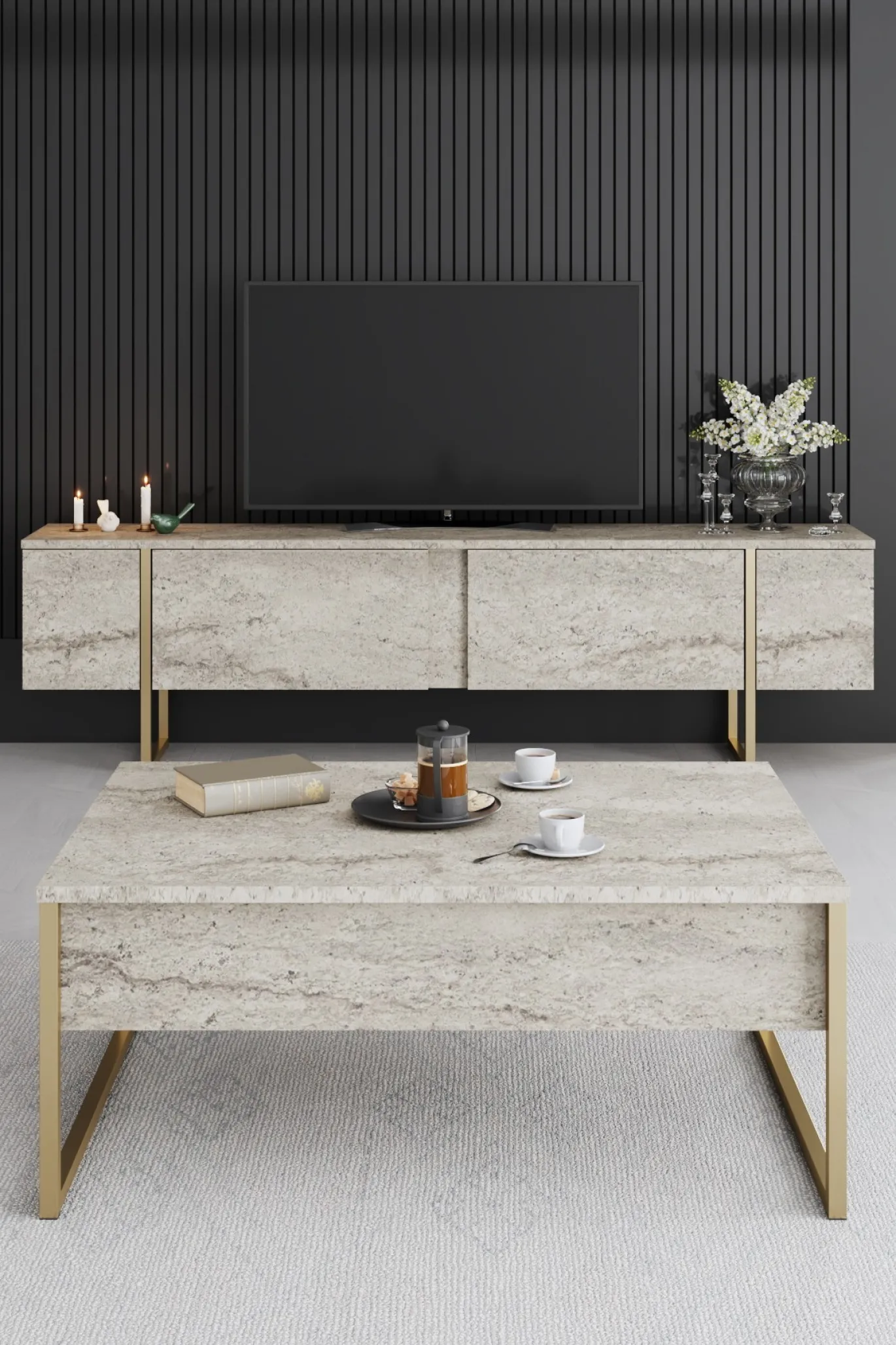 Tv-meubel Luxe Travertin/Goud 180cm