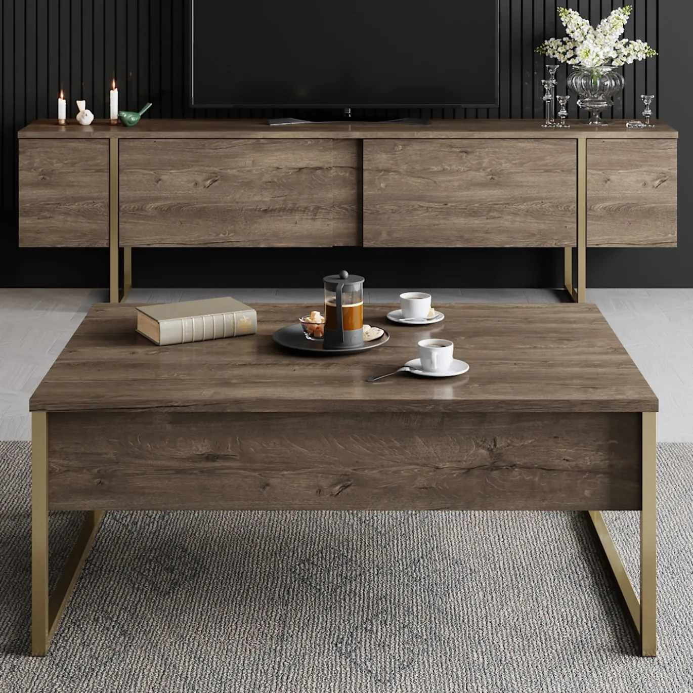 Tv-meubel Luxe Walnoot/Goud 180cm
