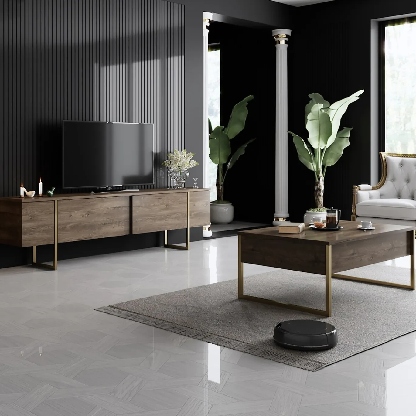 Tv-meubel Luxe Walnoot/Goud 180cm
