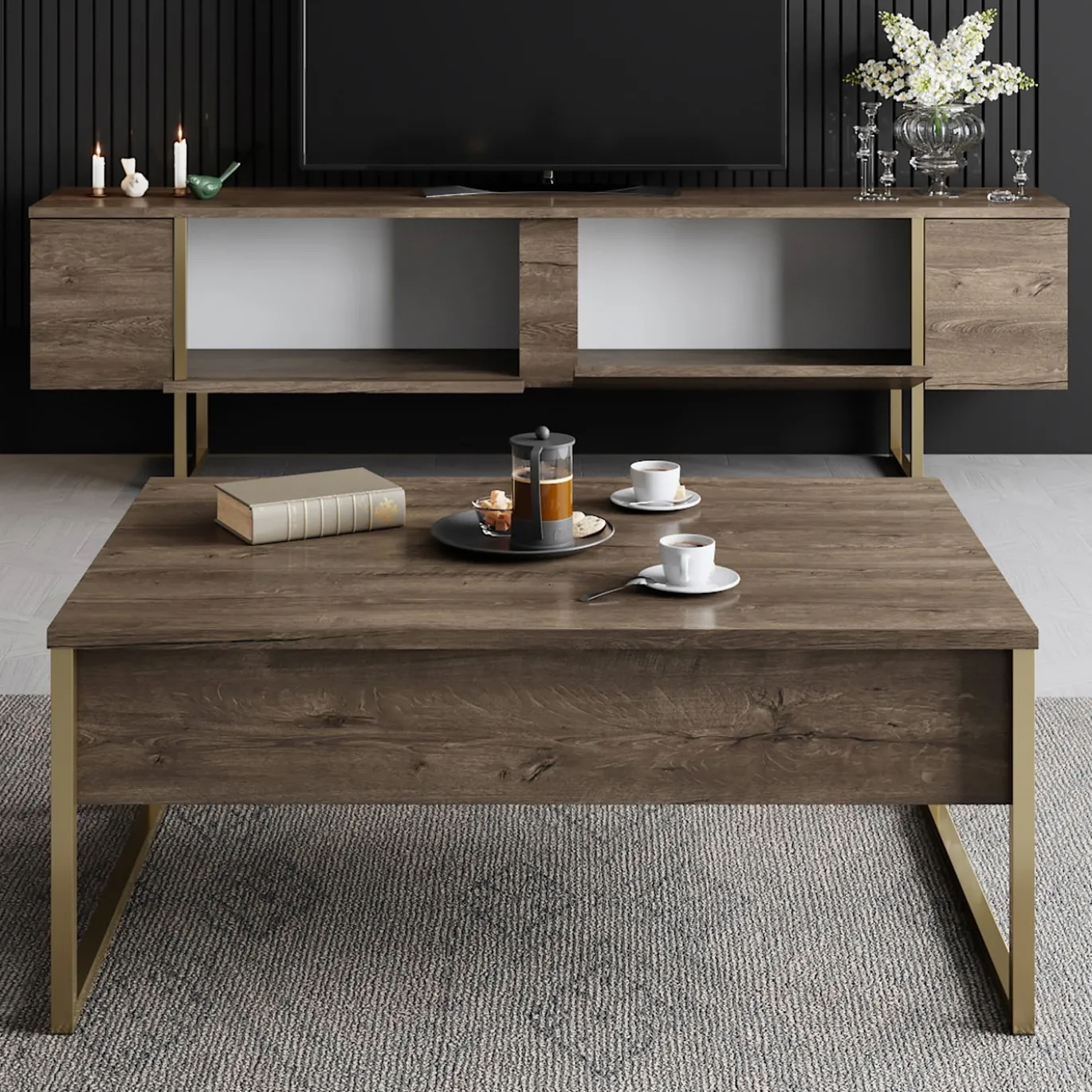Tv-meubel Luxe Walnoot/Goud 180cm
