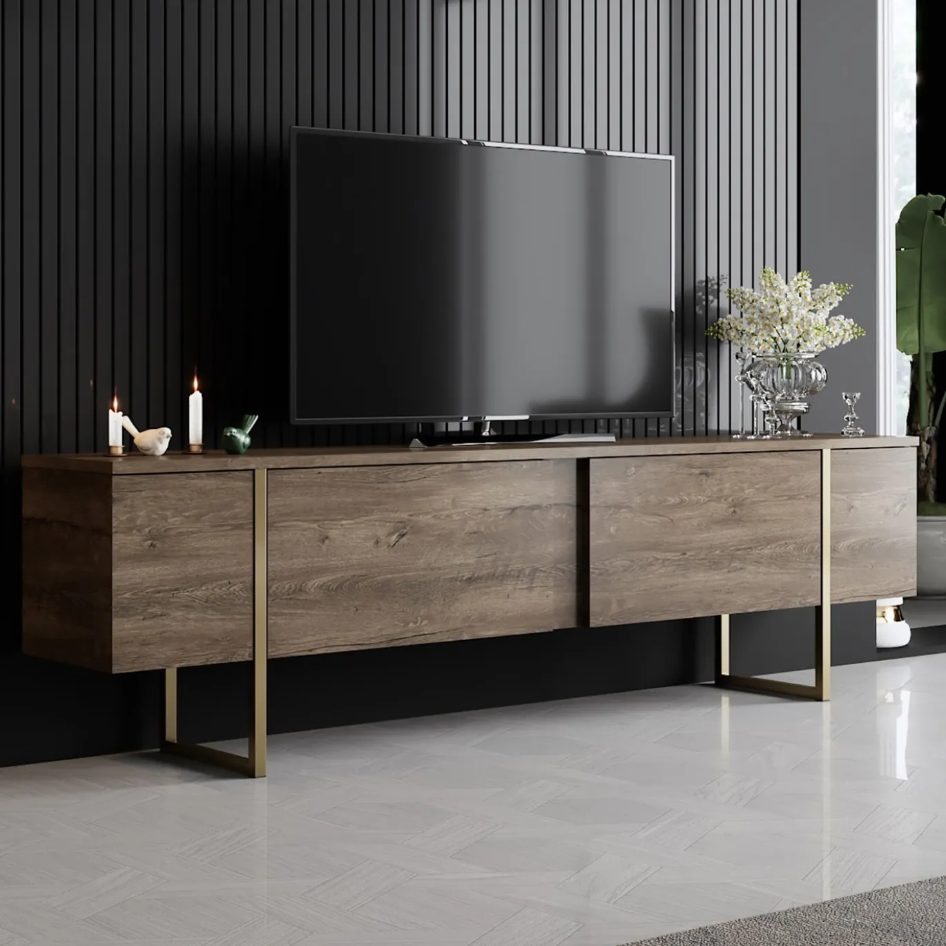 Tv-meubel Luxe Walnoot/Goud 180cm