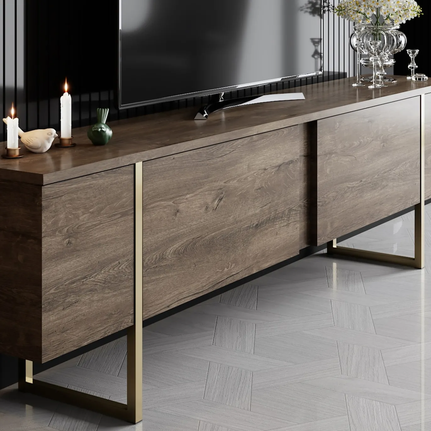 Tv-meubel Luxe Walnoot/Goud 180cm