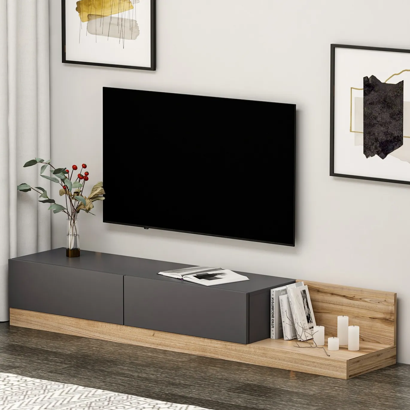 Tv-meubel Majör Antraciet/Walnoot 180cm