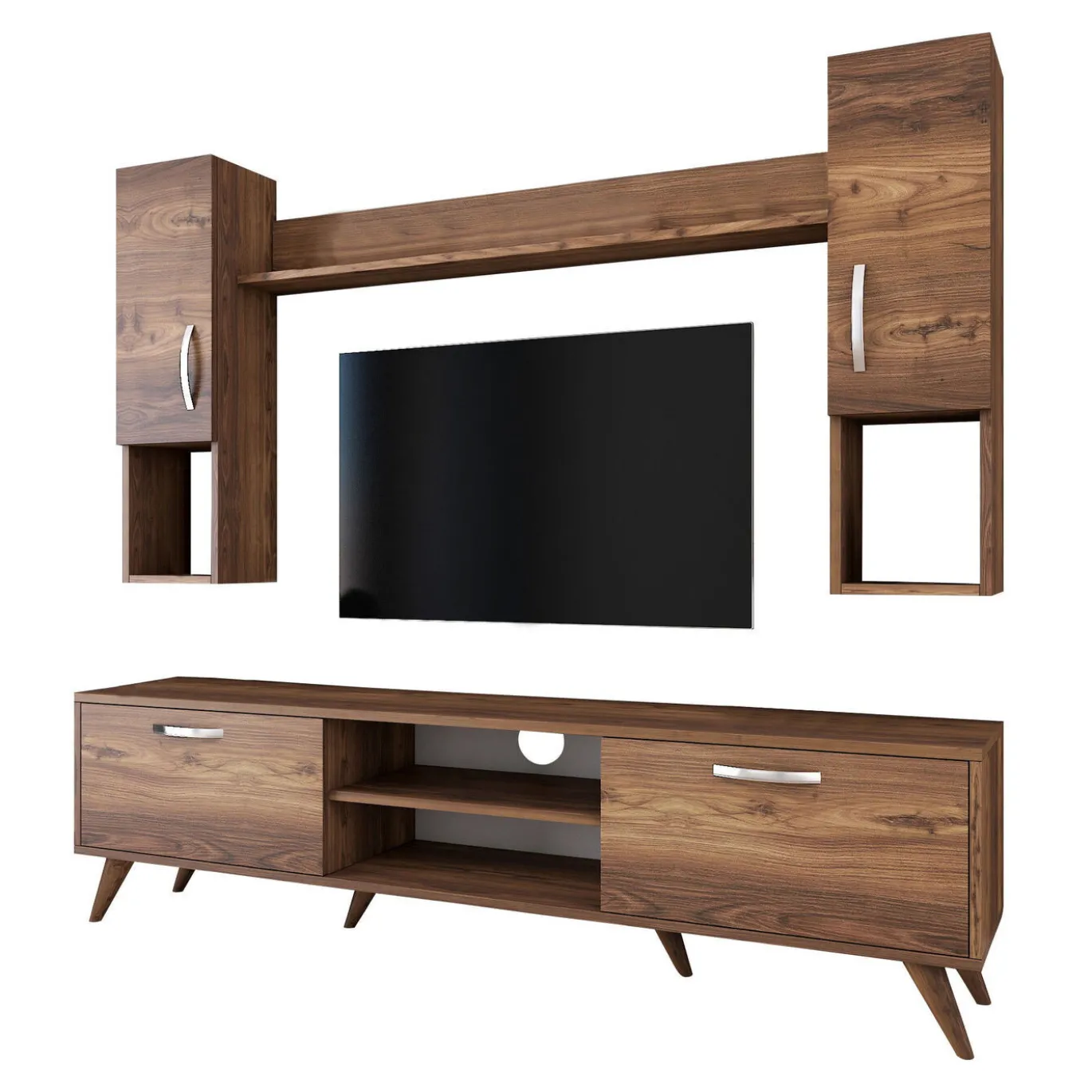 Tv-Meubel Matei met Wandschappen Melamine Walnoot